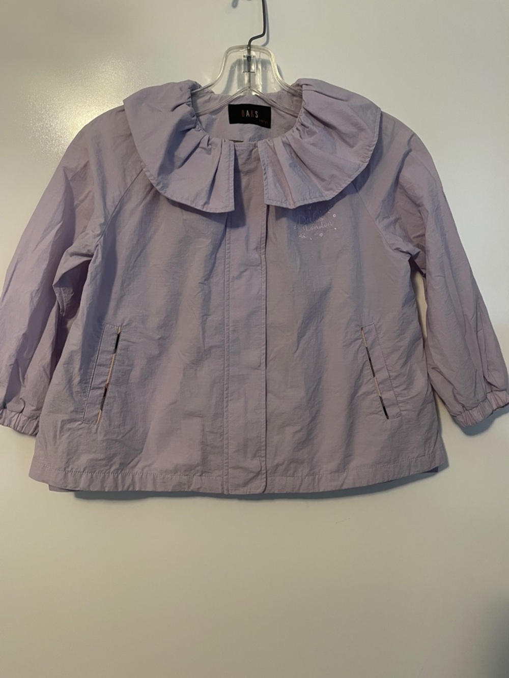 DAKS London Girls Size 7 Lavender Lightweight Jacket Ruffle Collar Snap Front